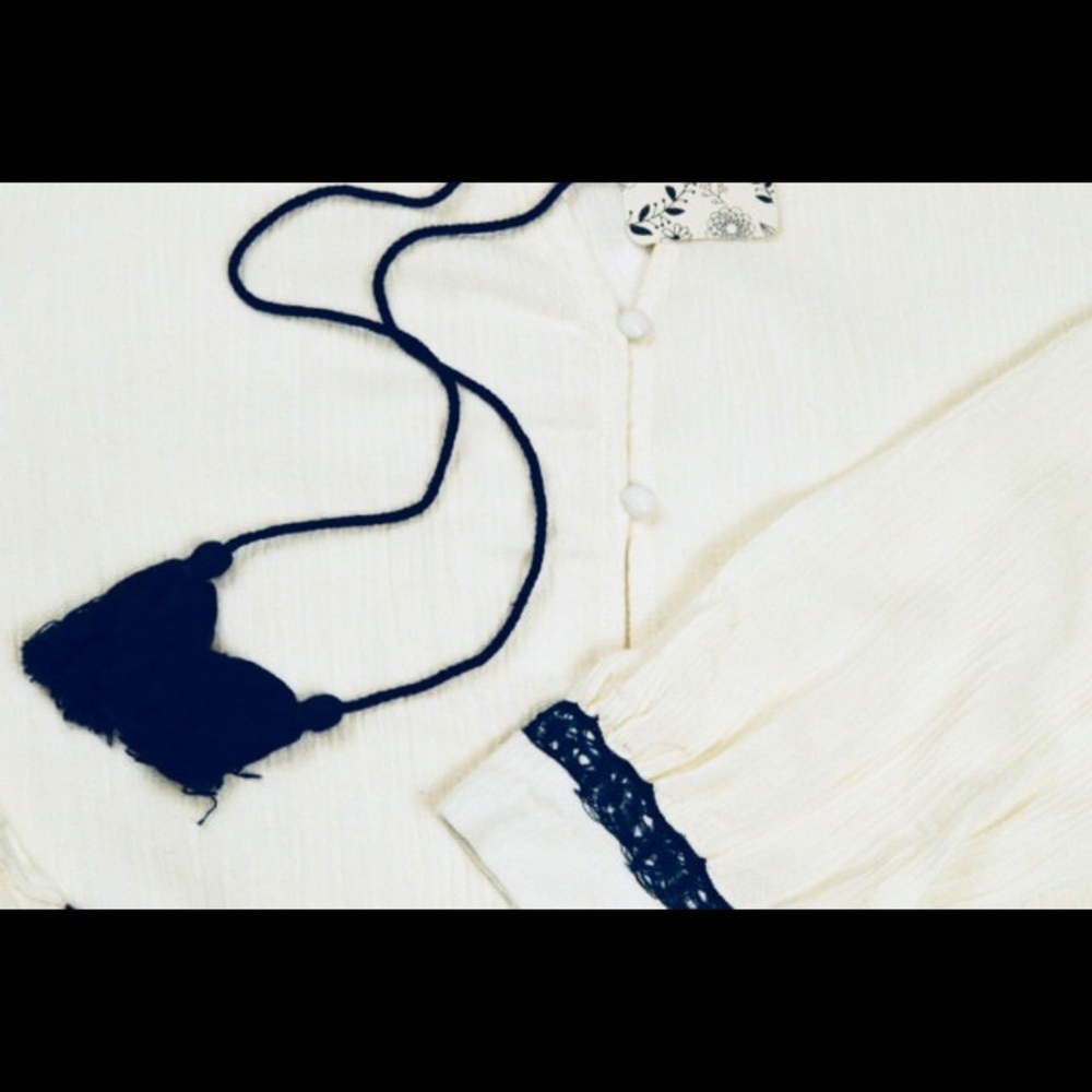 Bohimian Off-White Fringe Button Up Blouse - Picture 5 of 5